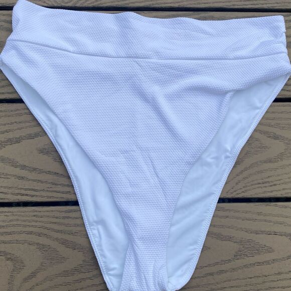 NWT Aerie high cut cheeky white XLribbed texture bikini bottoms swim bathingsuit - Picture 2 of 8